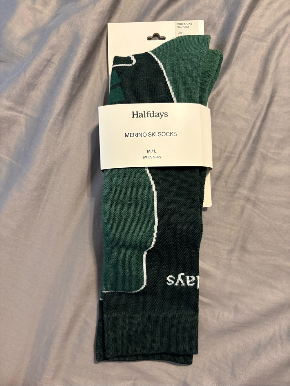 NWT Women’s Halfdays Light Cushion Merino Ski Socks Green Alpine M/L - US 9-12